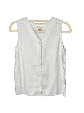 Ann Taylor 100% Linen Vest Womens PETITE Vintage 90s Green Coastal Button Down